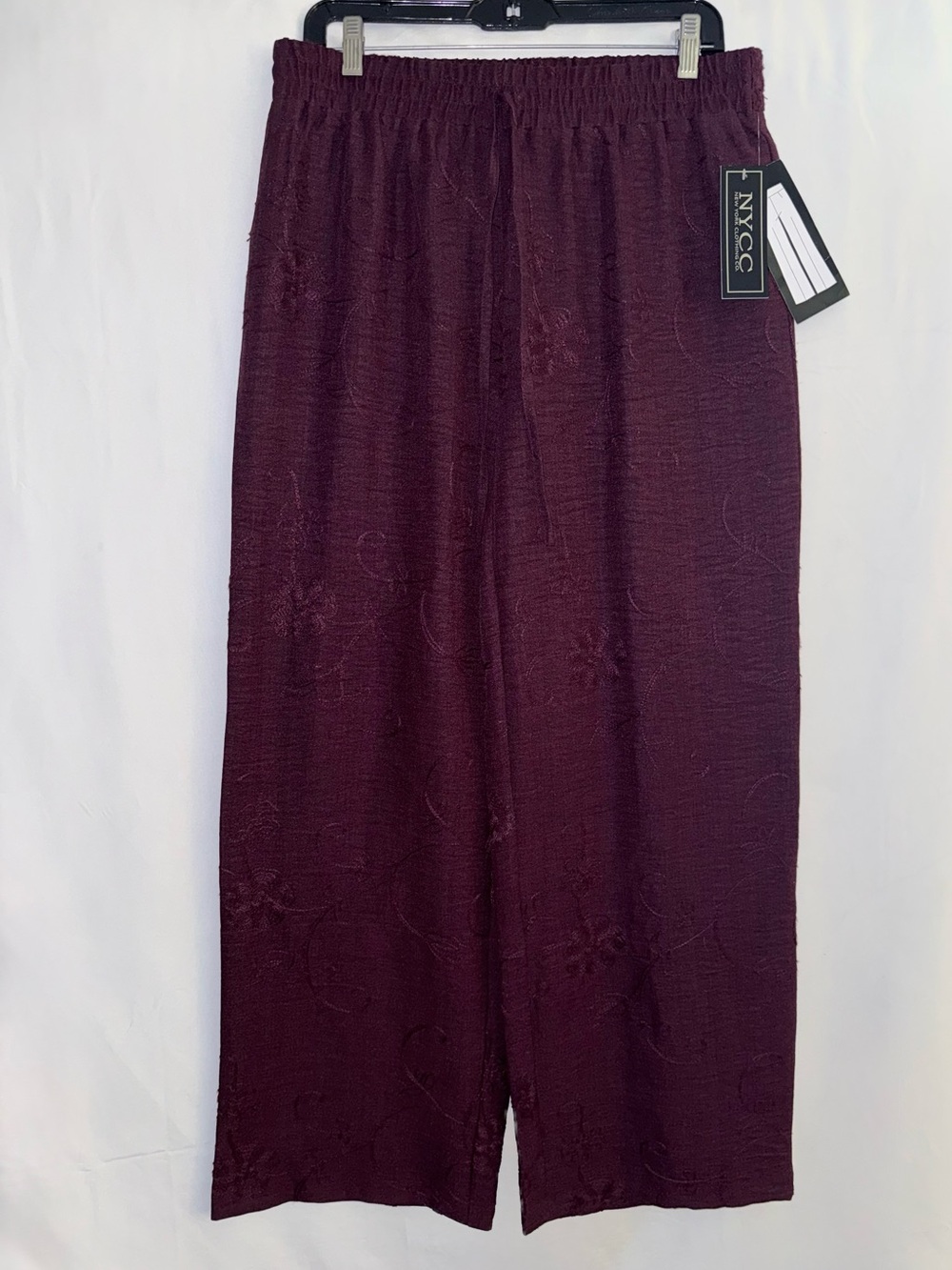 NWT NYCC Burgundy Embroidered Wide-Leg High Waist Pants Size Medium